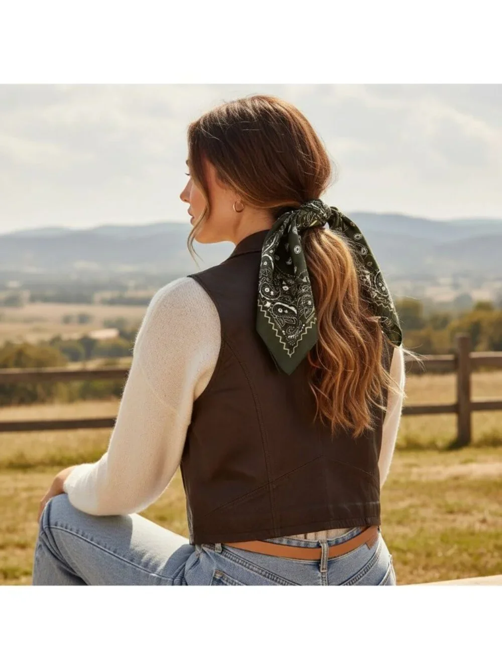 Dark Olive Green Paisley Wild Rag Scarf 27x27 Satin Western Cowgirl Cowboy